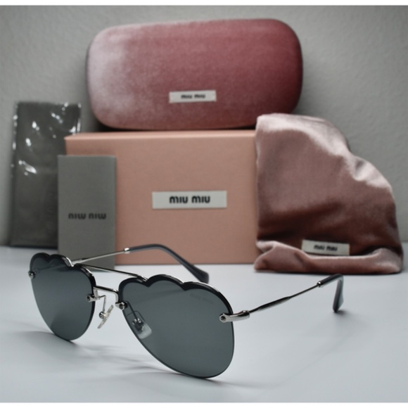 MIU MIU SMU56U 1BC-175 SILVER DARK GREY GEOMETRIC AVIATOR SUNGLASSES. 58mm main image 5